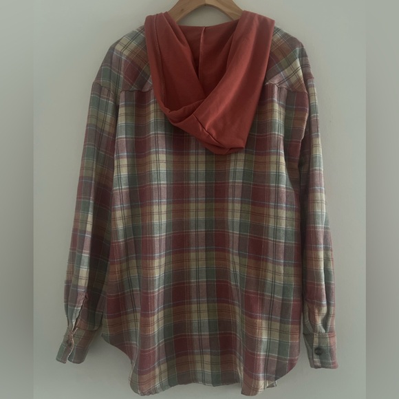 Y2K Plaid Lightweight Button Up Hoodie 🍑 Sz S #plaid #flannel #hoodie #y2k - Picture 2 of 2